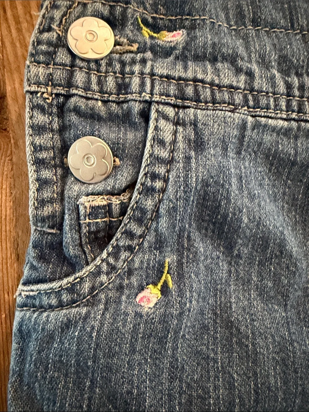 Carter's Denim Short Overalls with Pink Floral Embroidery